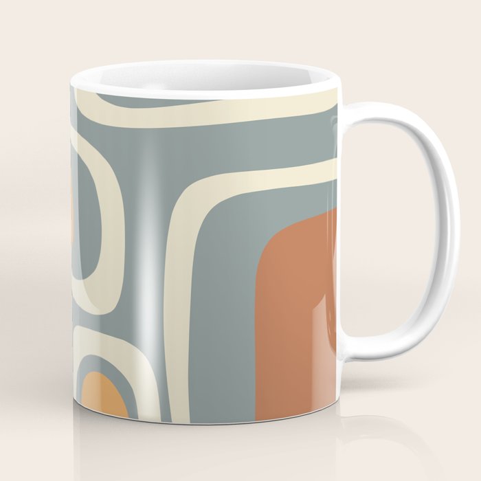 Palm Springs Retro Mid-Century Modern Abstract Pattern Slate Blue Orange Rust Cream Coffee Mug Gallery Image 1