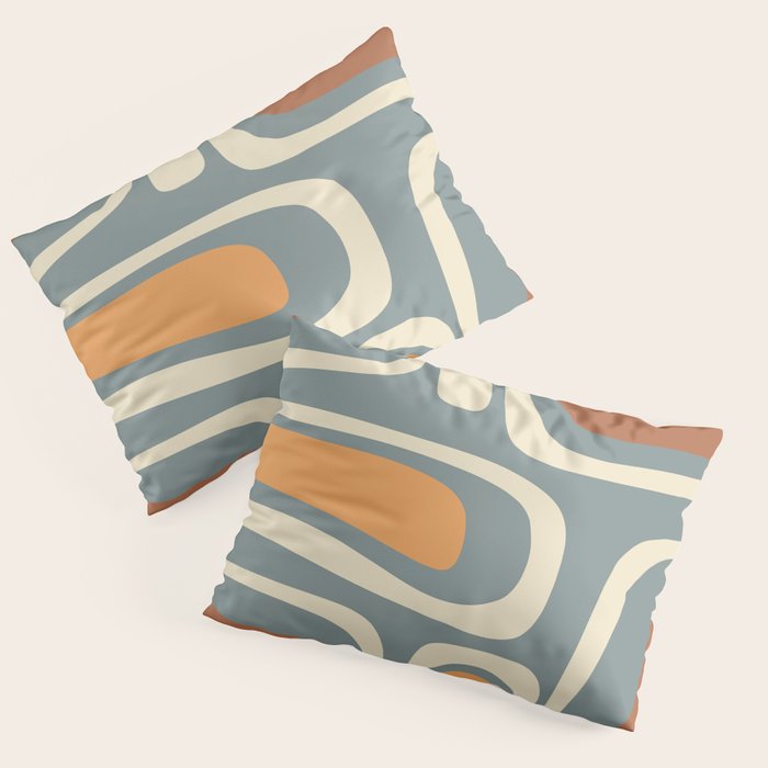 Palm Springs Retro Mid-Century Modern Abstract Pattern Slate Blue Orange Rust Cream Pillow Sham Gallery Image 3