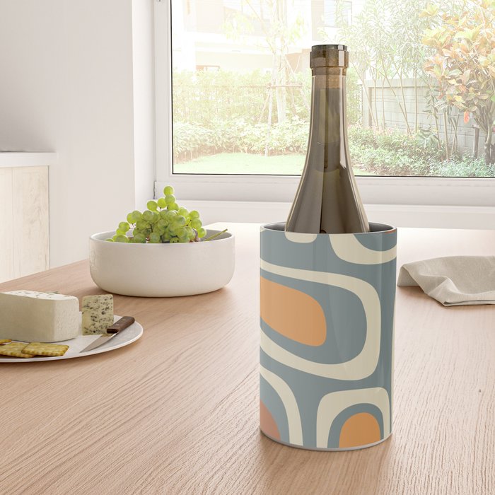 Palm Springs Retro Mid-Century Modern Abstract Pattern Slate Blue Orange Rust Cream Wine Chiller Gallery Image 4