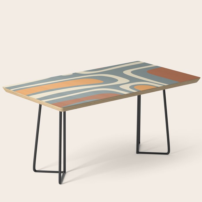 Palm Springs Retro Mid-Century Modern Abstract Pattern Slate Blue Orange Rust Cream Coffee Table Gallery Image 1