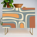 Palm Springs Retro Mid-Century Modern Abstract Pattern Slate Blue Orange Rust Cream Credenza Gallery Image 1
