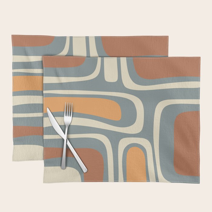Palm Springs Retro Mid-Century Modern Abstract Pattern Slate Blue Orange Rust Cream Placemat Gallery Image 1