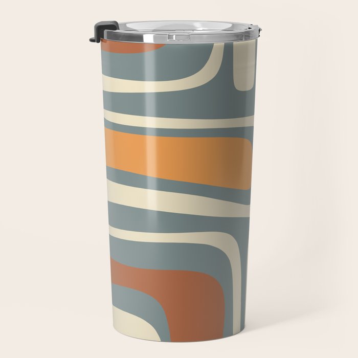 Palm Springs Retro Mid-Century Modern Abstract Pattern Slate Blue Orange Rust Cream Travel Mug Gallery Image 3