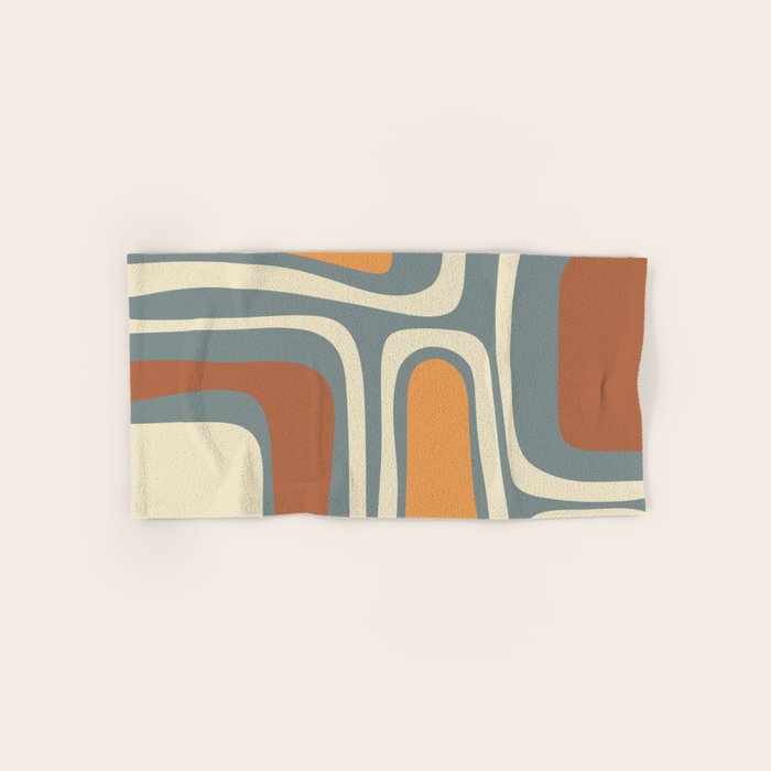 Palm Springs Retro Mid-Century Modern Abstract Pattern Slate Blue Orange Rust Cream Bath Towel Gallery Image 1