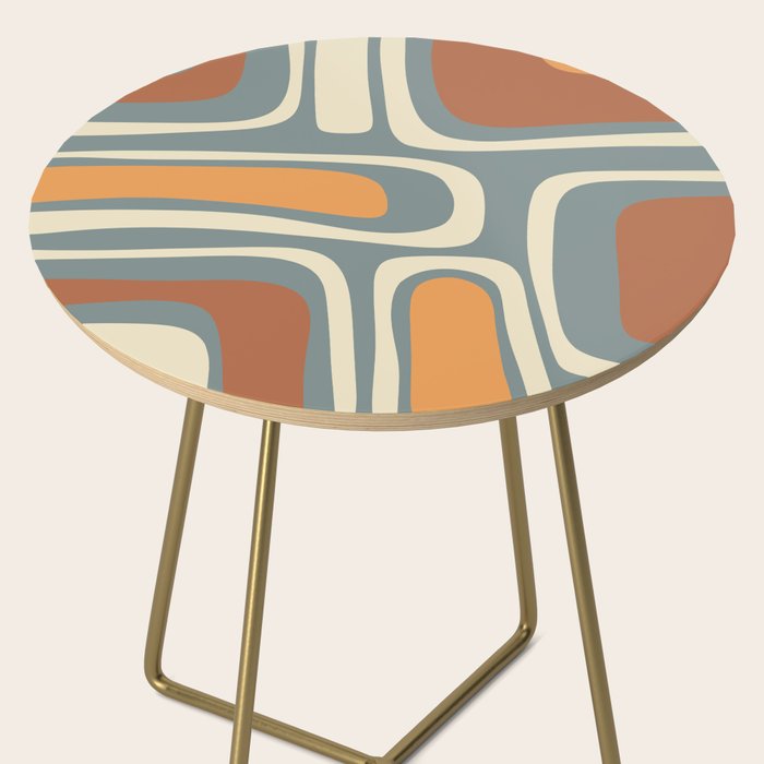 Palm Springs Retro Mid-Century Modern Abstract Pattern Slate Blue Orange Rust Cream Side Table Gallery Image 2