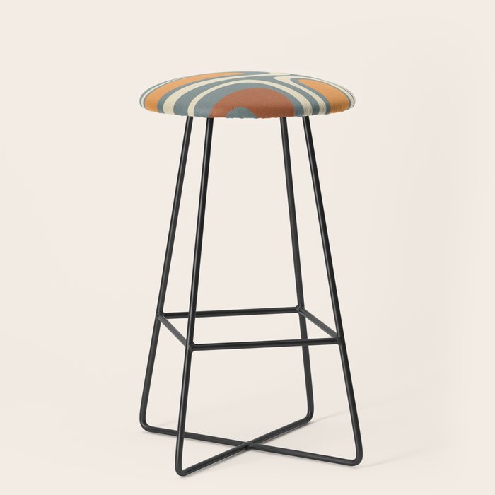 Palm Springs Retro Mid-Century Modern Abstract Pattern Slate Blue Orange Rust Cream Stool Gallery Image 1