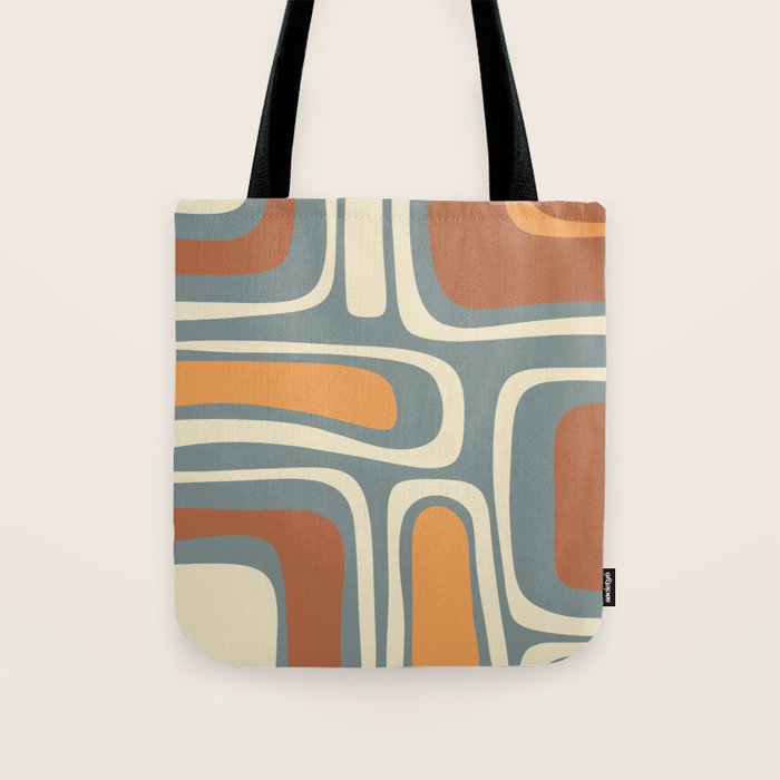 Palm Springs Retro Mid-Century Modern Abstract Pattern Slate Blue Orange Rust Cream Tote Bag Gallery Image 1