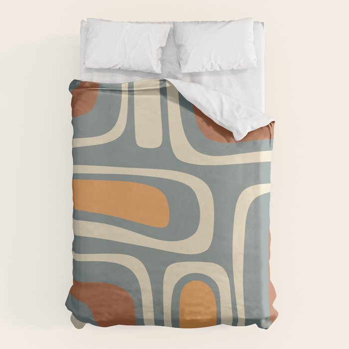 Palm Springs Retro Mid-Century Modern Abstract Pattern Slate Blue Orange Rust Cream Duvet Cover Gallery Image 1