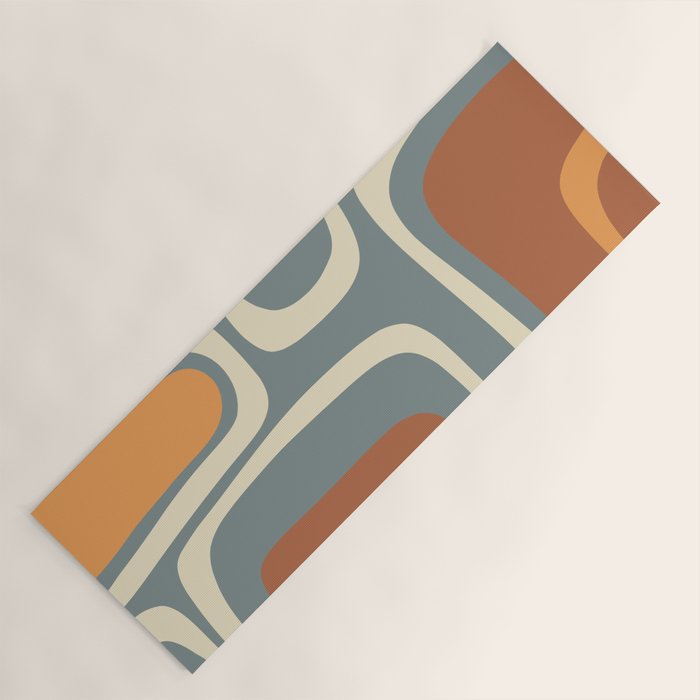 Palm Springs Retro Mid-Century Modern Abstract Pattern Slate Blue Orange Rust Cream Yoga Mat Gallery Image 1