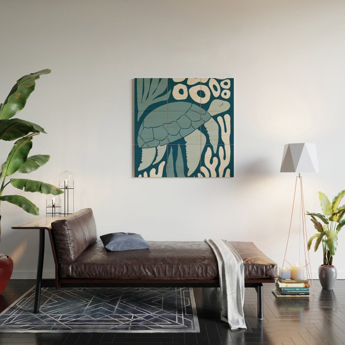 Sea Turtle Swim - Dark Wood Wall Art Gallery Image 2