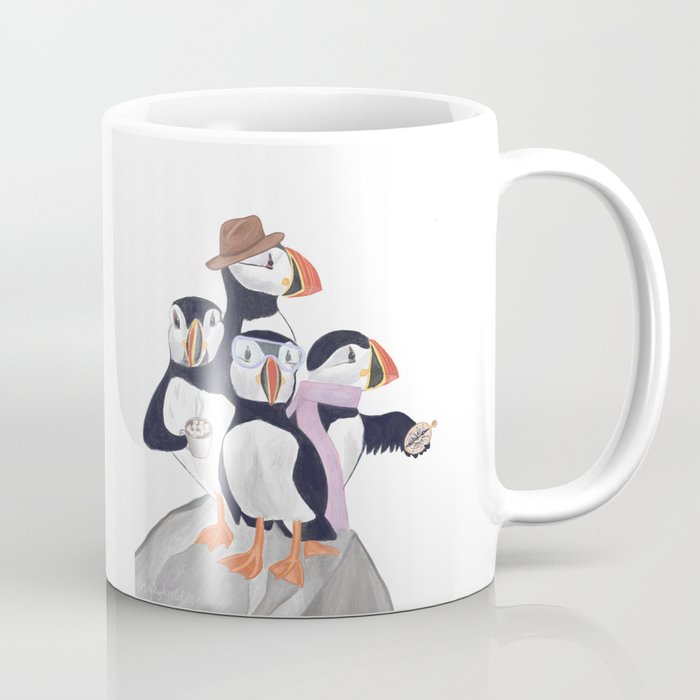 Arctic Puffin Family, Winter Illustration Coffee Mug Gallery Image 1