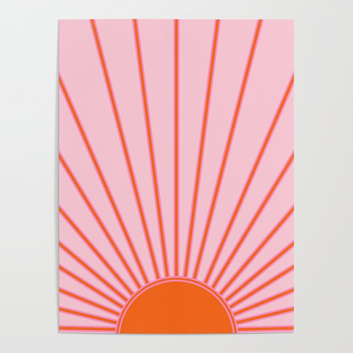 Sun Print Sunrise Sunshine Pastel Pink And Orange Retro Sun Wall Art Vintage Boho Modern Abstract Poster Gallery Image 4