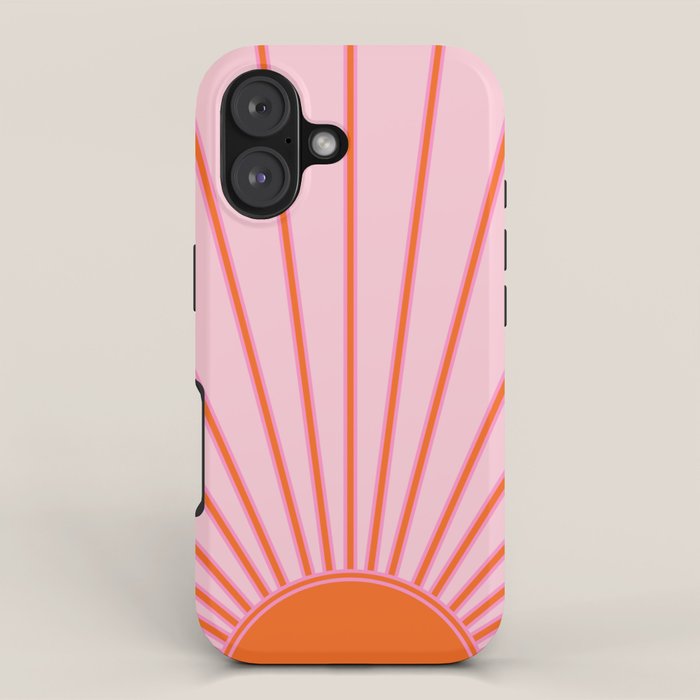 Sun Print Sunrise Sunshine Pastel Pink And Orange Retro Sun Wall Art Vintage Boho Modern Abstract iPhone Case Gallery Image 1