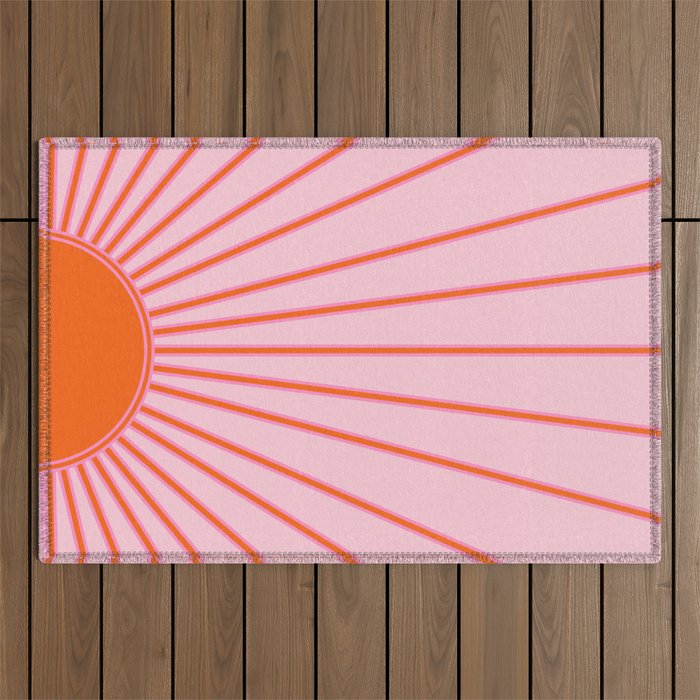 Sun Print Sunrise Sunshine Pastel Pink And Orange Retro Sun Wall Art Vintage Boho Modern Abstract Outdoor Rug Gallery Image 1
