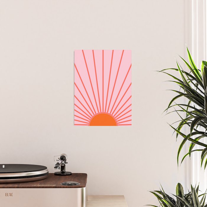 Sun Print Sunrise Sunshine Pastel Pink And Orange Retro Sun Wall Art Vintage Boho Modern Abstract Poster Gallery Image 2