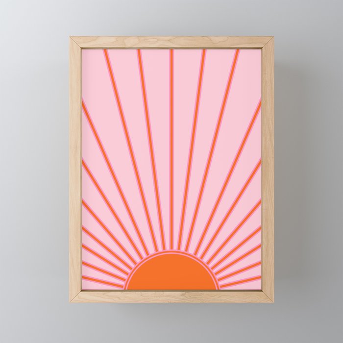 Sun Print Sunrise Sunshine Pastel Pink And Orange Retro Sun Wall Art Vintage Boho Modern Abstract Mini Art Print Gallery Image 1