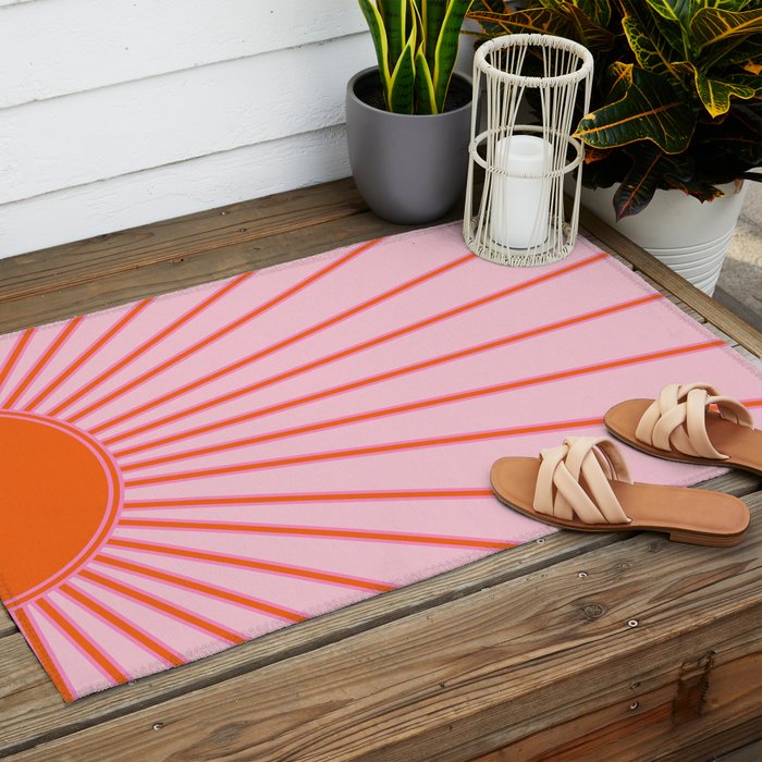 Sun Print Sunrise Sunshine Pastel Pink And Orange Retro Sun Wall Art Vintage Boho Modern Abstract Outdoor Rug Gallery Image 2