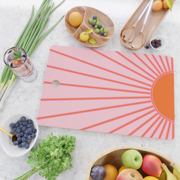 Sun Print Sunrise Sunshine Pastel Pink And Orange Retro Sun Wall Art Vintage Boho Modern Abstract Cutting Board Gallery Image 2
