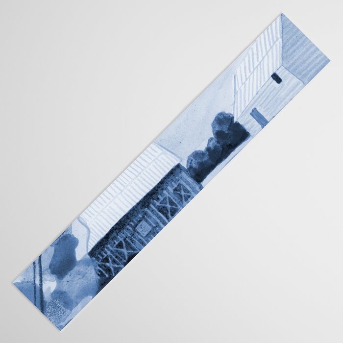 Rustic Country Barn Painting in Navy Blue Table Runner Gallery Image 3