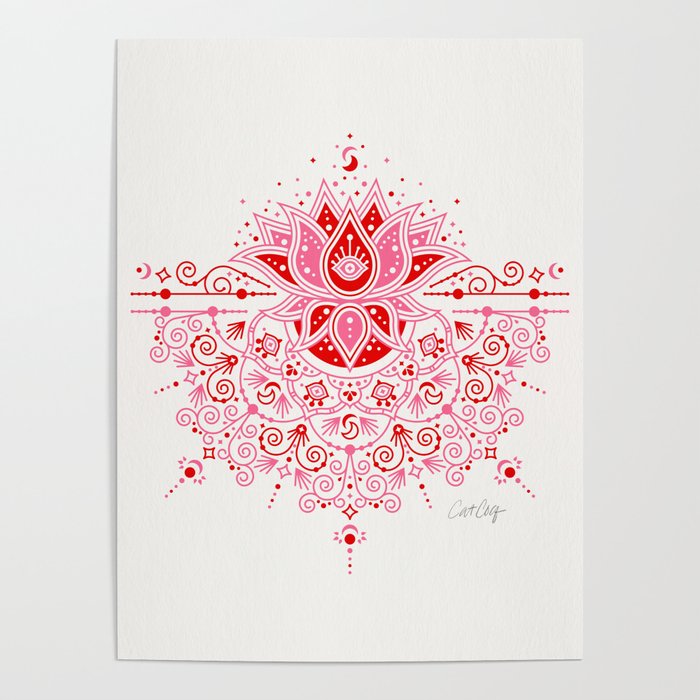 Lotus Blossom Mandala - Red & Pink Palette Poster Gallery Image 1