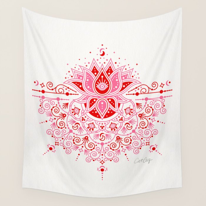 Lotus Blossom Mandala - Red & Pink Palette Wall Tapestry Gallery Image 4