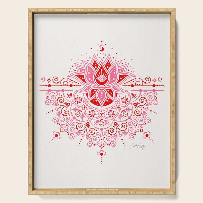Lotus Blossom Mandala - Red & Pink Palette Serving Tray Gallery Image 1