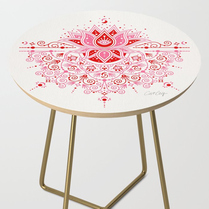 Lotus Blossom Mandala - Red & Pink Palette Side Table Gallery Image 2
