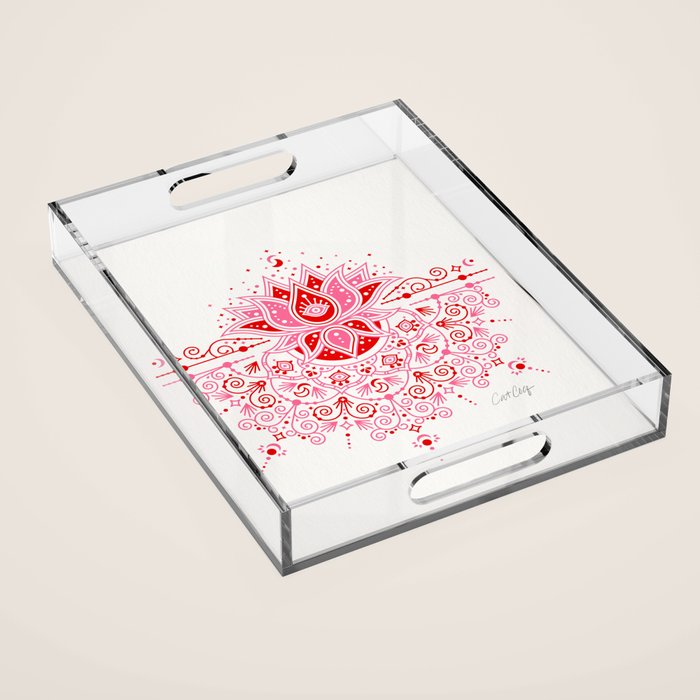 Lotus Blossom Mandala - Red & Pink Palette Acrylic Tray Gallery Image 1