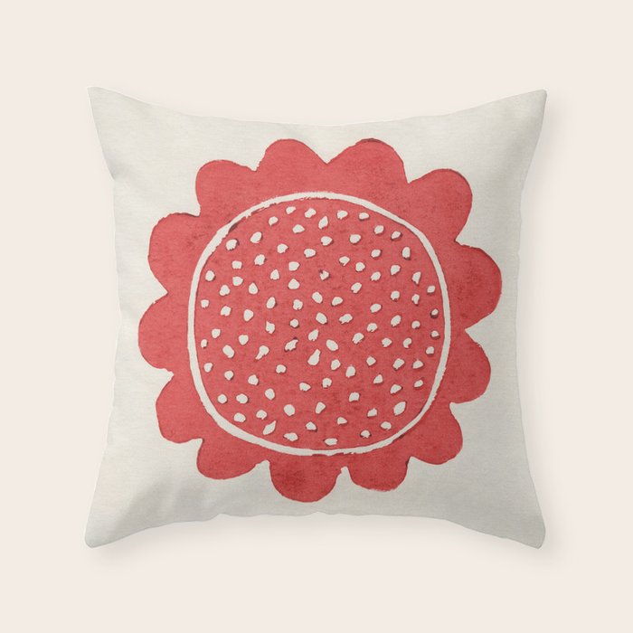 Red Flower / Lino Print Throw Pillow Gallery Image 1