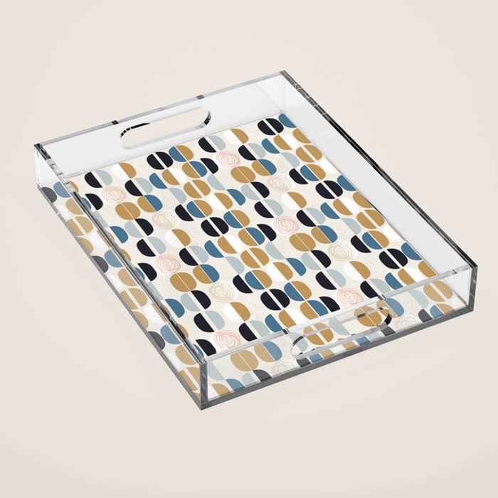 Mid century geometric pattern Acrylic Tray Gallery Image 1