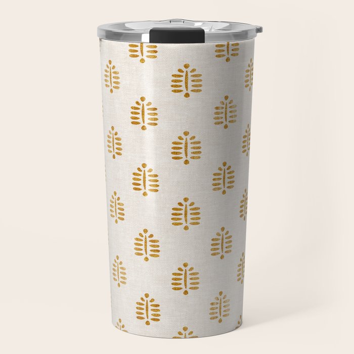 block print palm in golden on natural Travel Mug Gallery Image 1