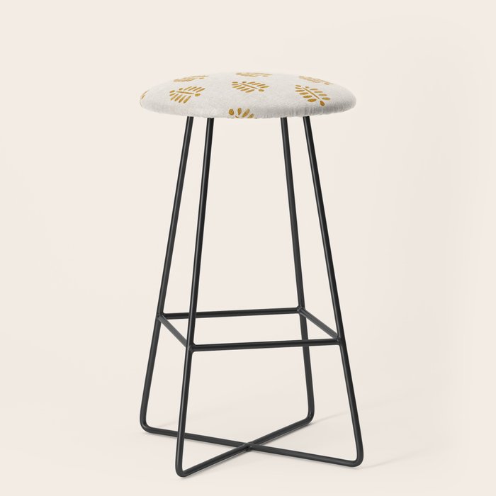block print palm in golden on natural Stool Gallery Image 1