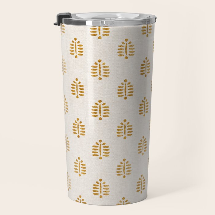 block print palm in golden on natural Travel Mug Gallery Image 3