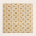 block print palm in golden on natural Wood Wall Art Gallery Image 1