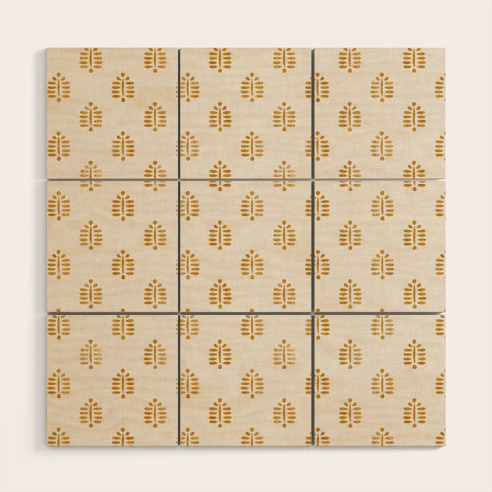 block print palm in golden on natural Wood Wall Art Gallery Image 1