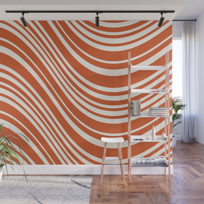Wavy Stripes XLVIII - Bright Retro Red Wall Mural Gallery Image 1