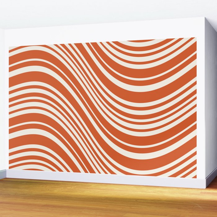 Wavy Stripes XLVIII - Bright Retro Red Wall Mural Gallery Image 2