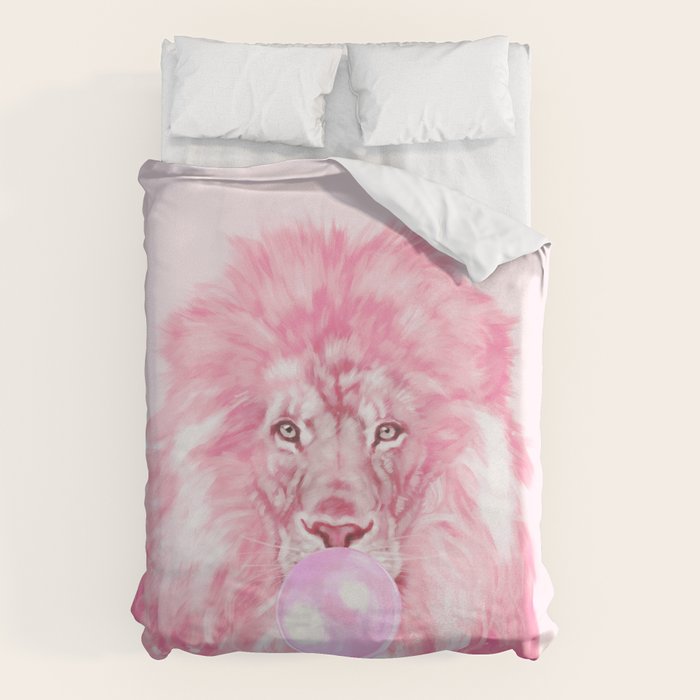 Lion Chewing Bubble Gum in Pink Duvet Cover Gallery Image 6