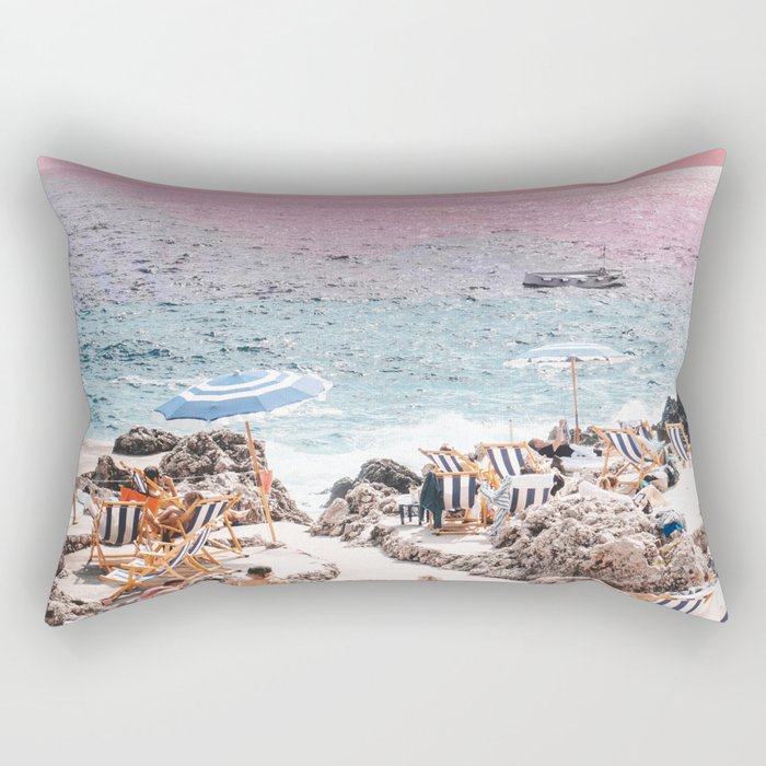 Beach Day, Travel Photography Digital Wall Decor, Tropical Beach Island Collage Rectangular Pillow Gallery Image 1