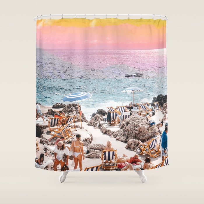 Beach Day, Travel Photography Digital Wall Decor, Tropical Beach Island Collage Shower Curtain Gallery Image 1