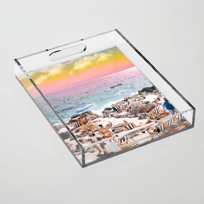 Beach Day, Travel Photography Digital Wall Decor, Tropical Beach Island Collage Acrylic Tray Gallery Image 1