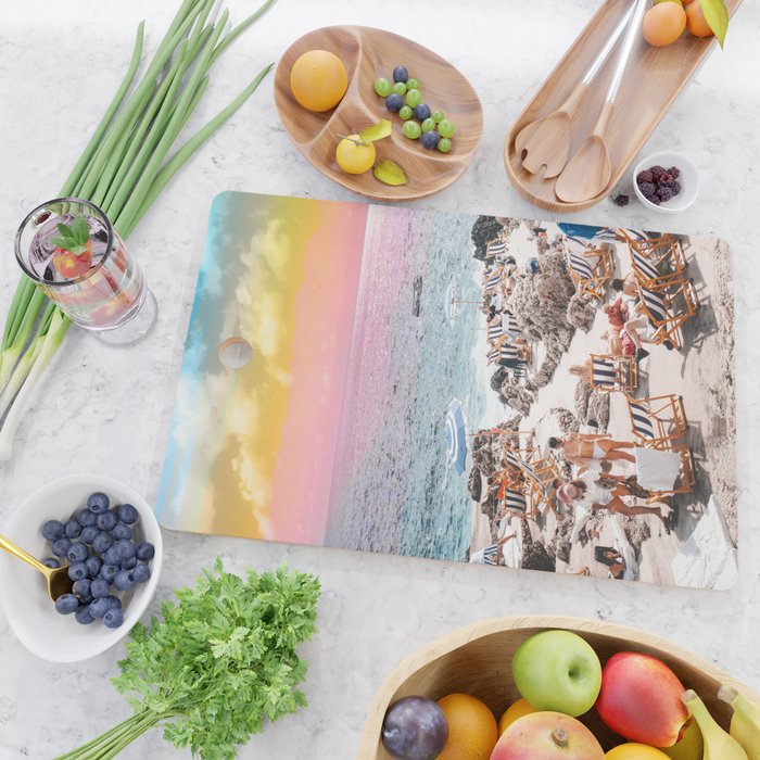 Beach Day, Travel Photography Digital Wall Decor, Tropical Beach Island Collage Cutting Board Gallery Image 2