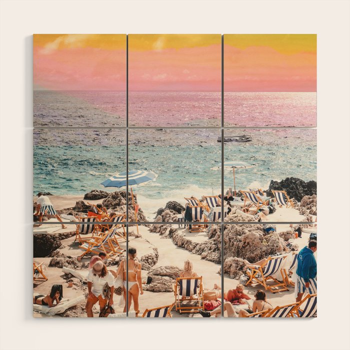 Beach Day, Travel Photography Digital Wall Decor, Tropical Beach Island Collage Wood Wall Art Gallery Image 1