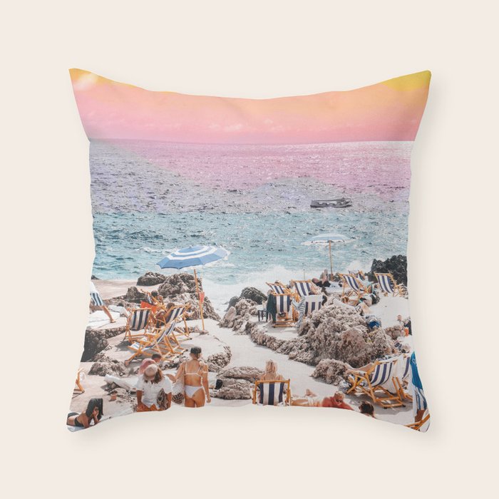 Beach Day, Travel Photography Digital Wall Decor, Tropical Beach Island Collage Throw Pillow Gallery Image 1