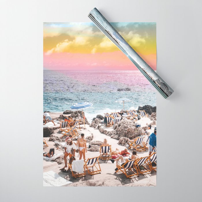 Beach Day, Travel Photography Digital Wall Decor, Tropical Beach Island Collage Wrapping Paper Gallery Image 1