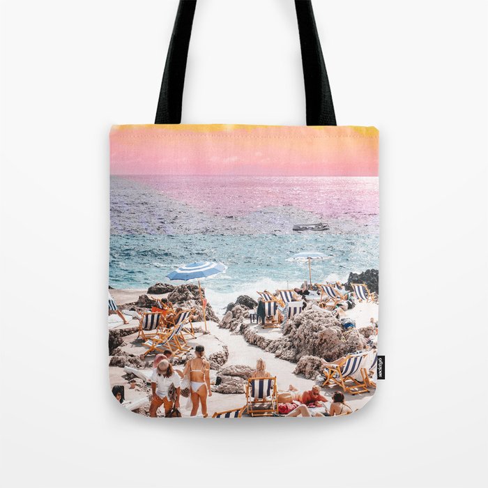 Beach Day, Travel Photography Digital Wall Decor, Tropical Beach Island Collage Tote Bag Gallery Image 1