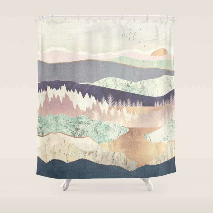 Golden Spring Reflection-Horizontal Muted Shower Curtain Gallery Image 1