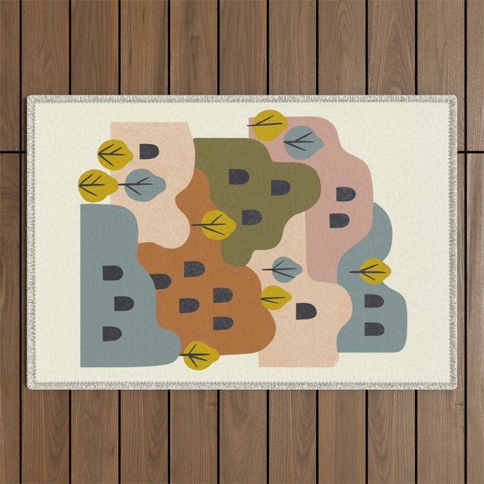 Adobe Village With Trees Outdoor Rug Gallery Image 1