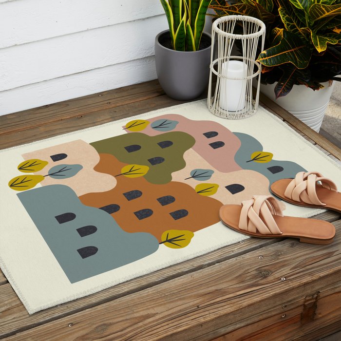 Adobe Village With Trees Outdoor Rug Gallery Image 2