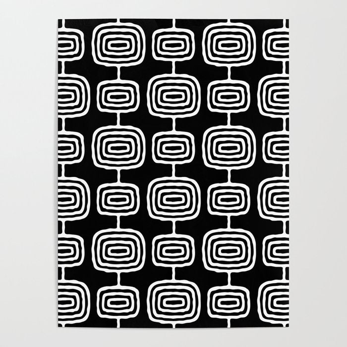 Mid Century Modern Atomic Rings Pattern Black and White Poster Gallery Image 4